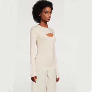 RW & Co Long Sleeve Cut Out Top Blouse, Size XS, Cream / Beige, BNWT